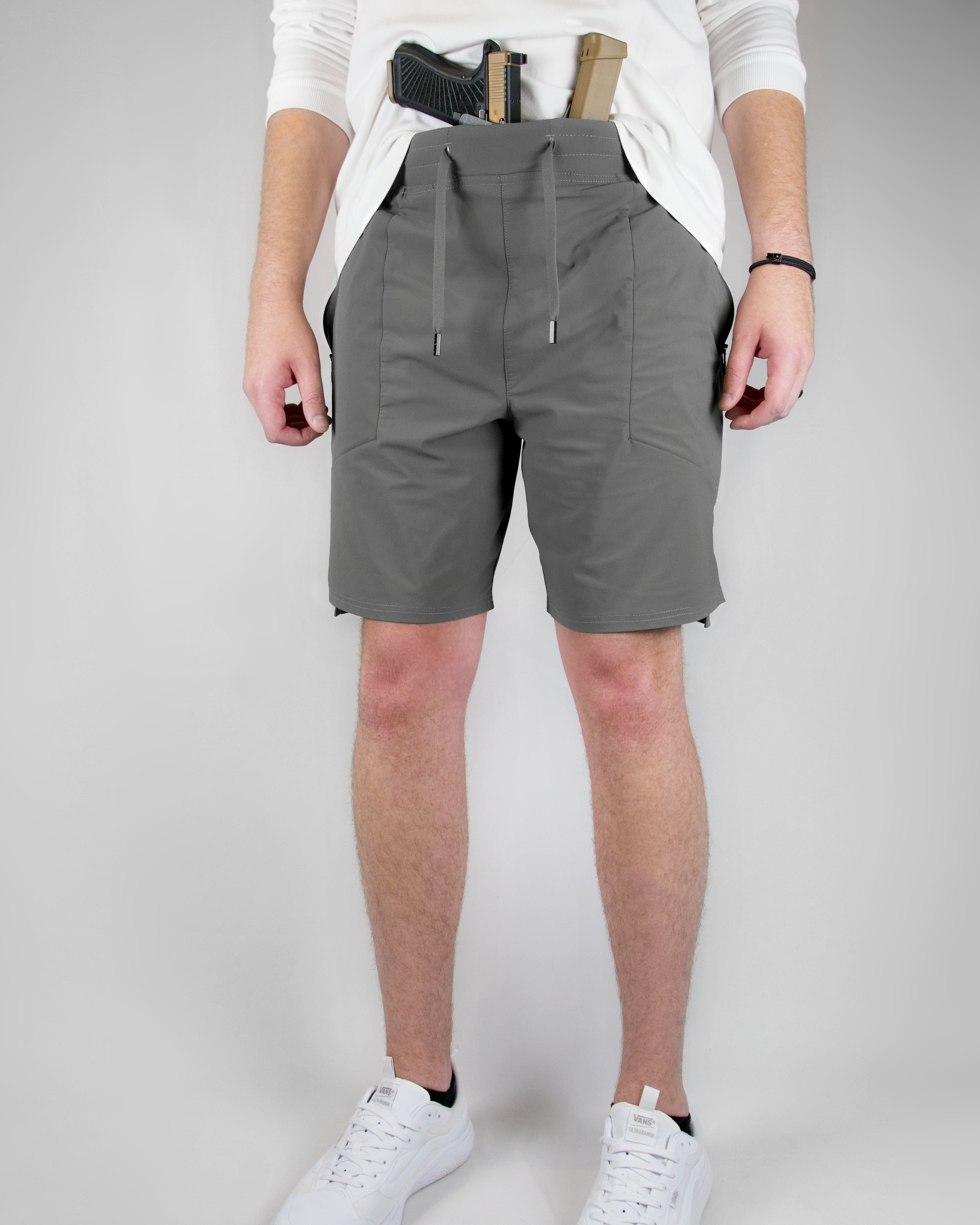 Bull Shark Gray - 8" Conceal Carry Shorts & Belt